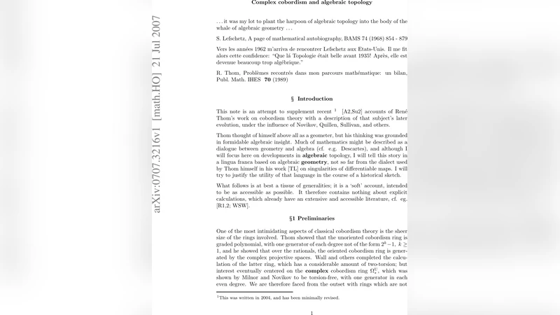 Complex cobordism and algebraic topology