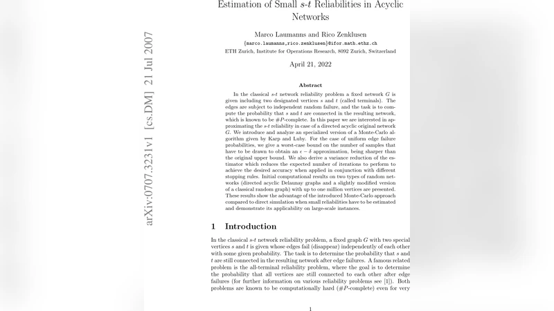 Estimation of Small s-t Reliabilities in Acyclic Networks