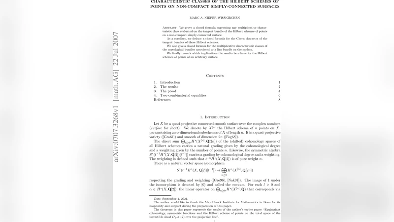 Characteristic classes of the Hilbert schemes of points on non-compact   simply-connected surfaces