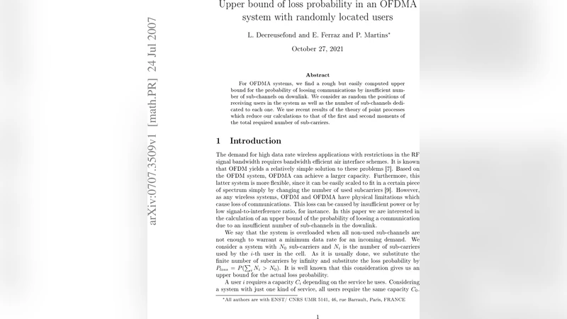 Upper bound of loss probability in an OFDMA system with randomly located   users