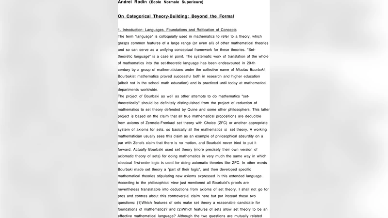 On Categorical Theory-Building: Beyond the Formal