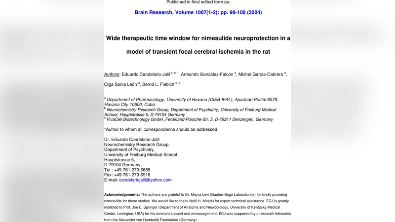 Wide therapeutic time window for nimesulide neuroprotection in a model   of transient focal cerebral ischemia in the rat