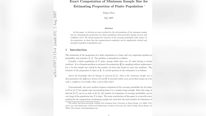 Exact Computation of Minimum Sample Size for Estimating Proportion of   Finite Population