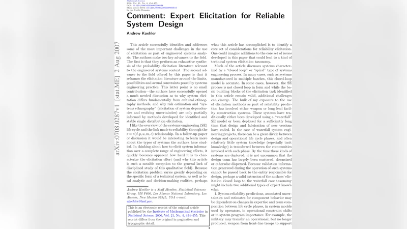 Comment: Expert Elicitation for Reliable System Design