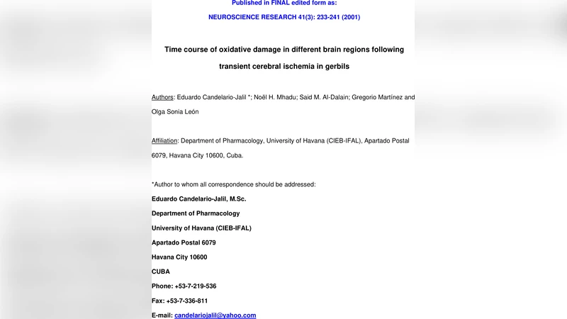 Time course of oxidative damage in different brain regions following   transient cerebral ischemia in gerbils