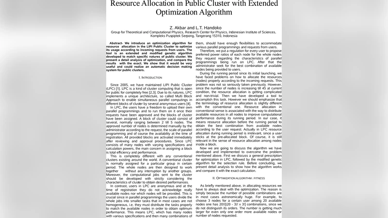 Resource Allocation in Public Cluster with Extended Optimization   Algorithm