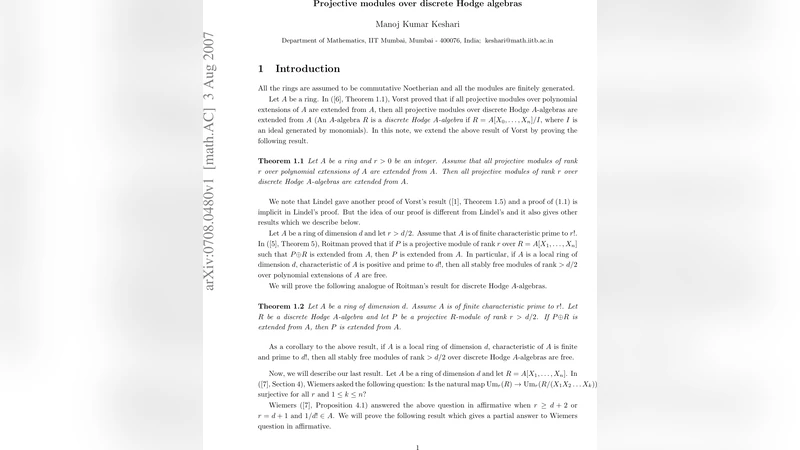 Projective modules over discrete Hodge algebras