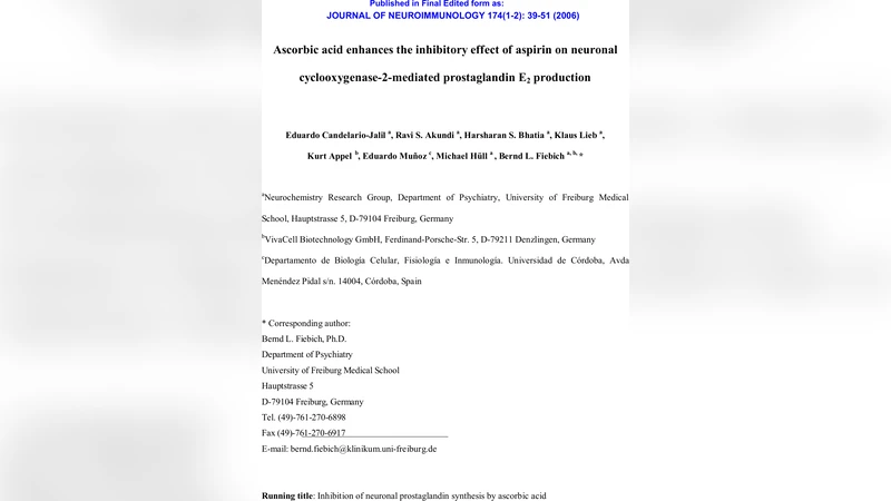 Ascorbic acid enhances the inhibitory effect of aspirin on neuronal   cyclooxygenase-2-mediated prostaglandin E2 production