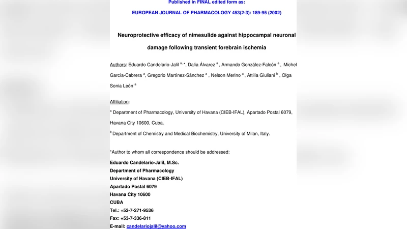 Neuroprotective efficacy of nimesulide against hippocampal neuronal   damage following transient forebrain ischemia
