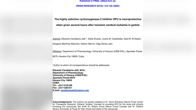 The highly selective cyclooxygenase-2 inhibitor DFU is neuroprotective   when given several hours after transient cerebral ischemia in gerbils