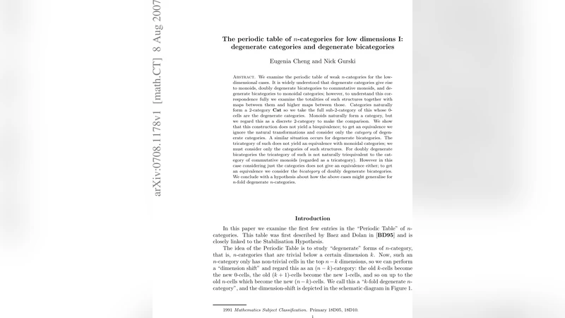 The periodic table of n-categories for low dimensions I: degenerate   categories and degenerate bicategories