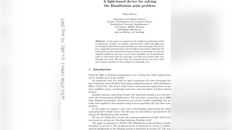 A Light-Based Device for Solving the Hamiltonian Path Problem