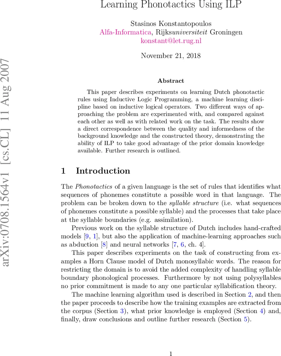 Learning Phonotactics Using ILP