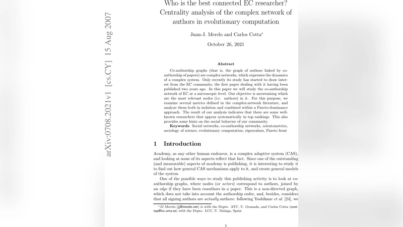 Who is the best connected EC researcher? Centrality analysis of the   complex network of authors in evolutionary computation