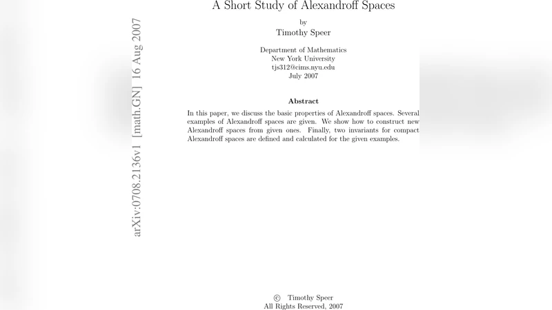 A Short Study of Alexandroff Spaces
