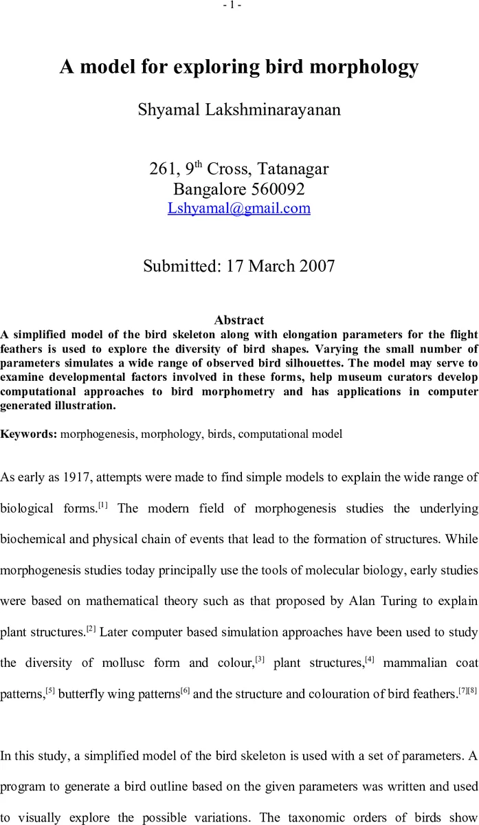 A model for exploring bird morphology