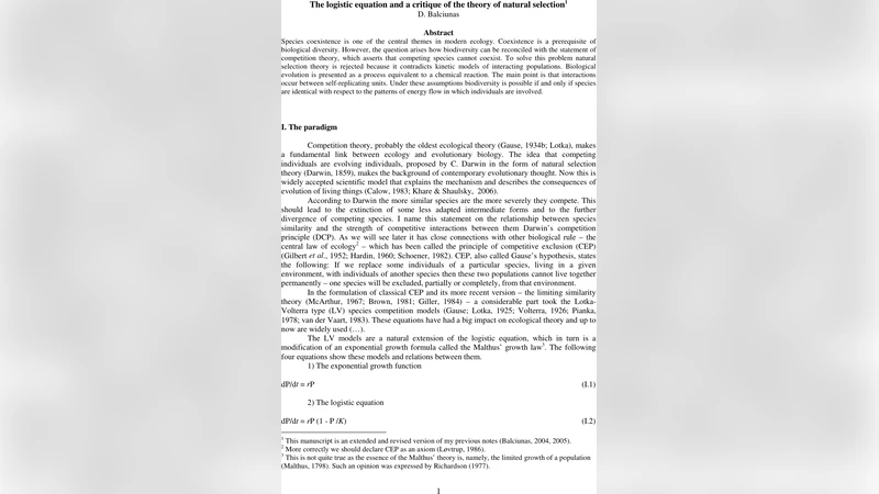 The logistic equation and a critique of the theory of natural selection