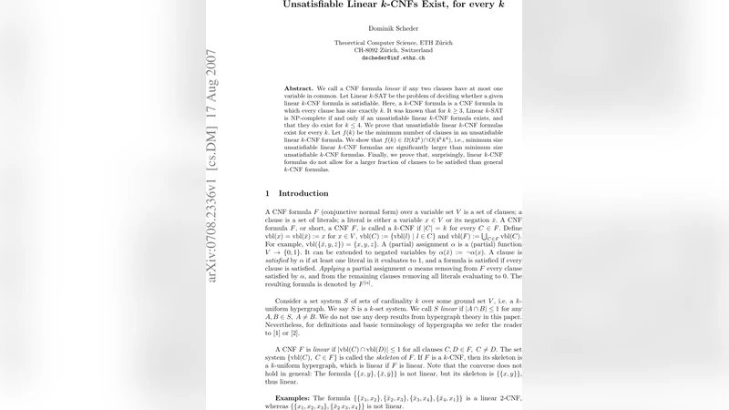 Unsatisfiable Linear k-CNFs Exist, for every k