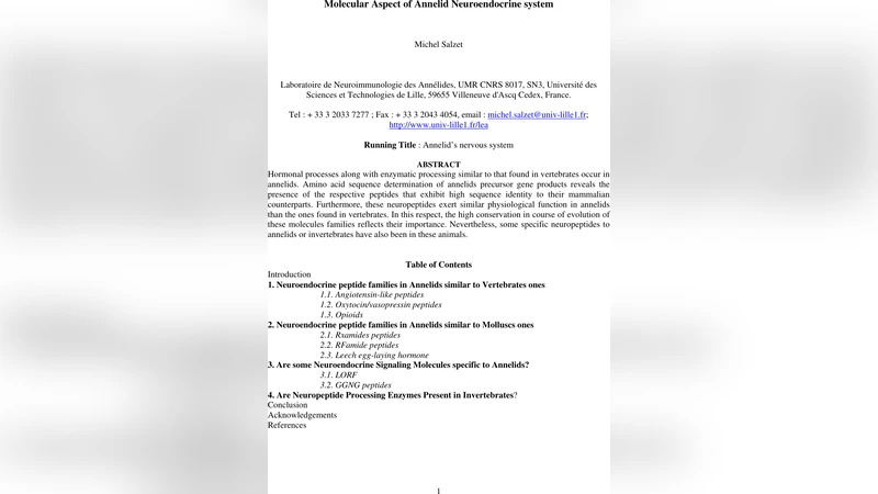 Molecular Aspect of Annelid Neuroendocrine system