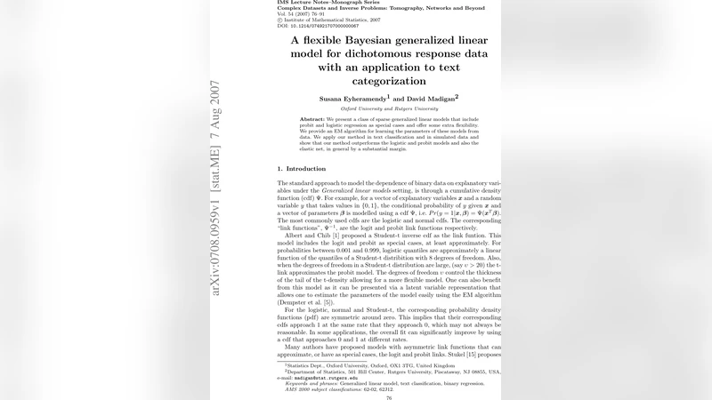 A flexible Bayesian generalized linear model for dichotomous response   data with an application to text categorization