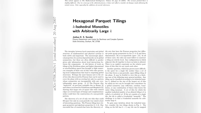 Hexagonal parquet tilings: k-isohedral monotiles with arbitrarily large   k