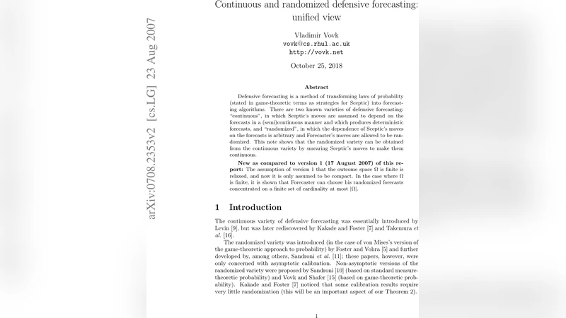 Continuous and randomized defensive forecasting: unified view