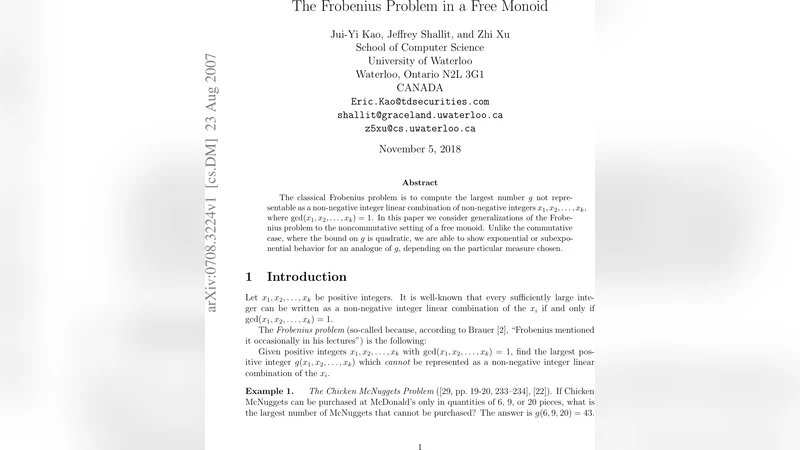 The Frobenius Problem in a Free Monoid