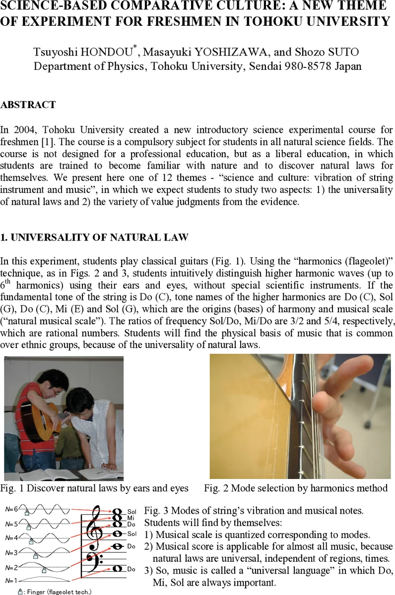 Science-Based Comparative Culture: A New Theme of Experiment for   Freshmen in Tohoku University