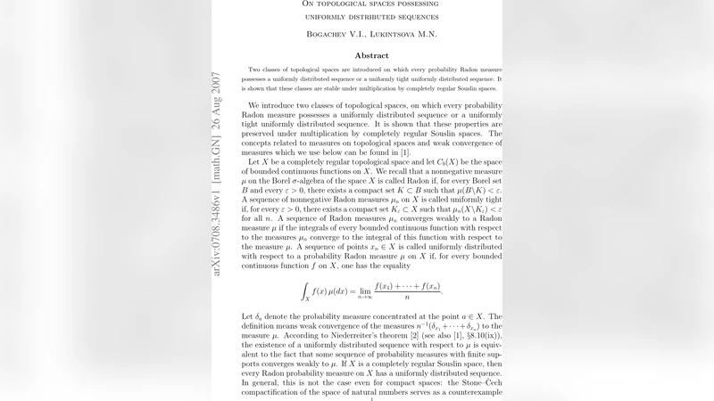 On topological spaces possessing uniformly distributed sequences