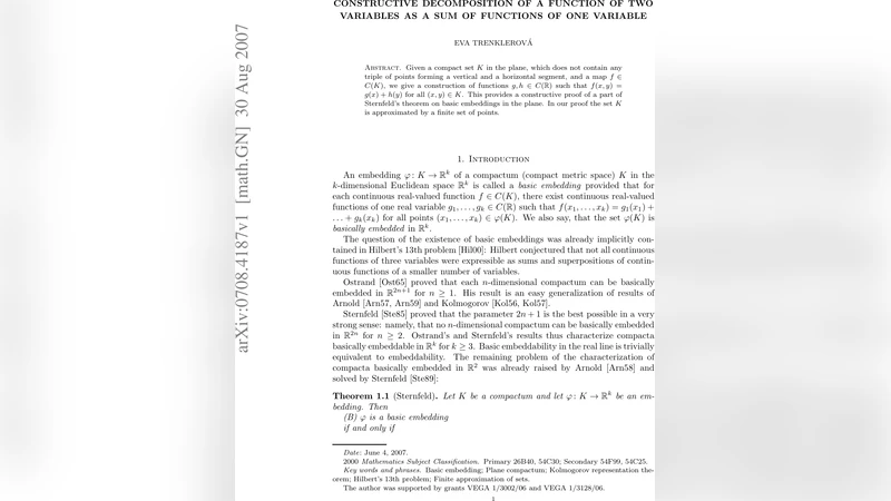Constructive decomposition of a function of two variables as a sum of   functions of one variable