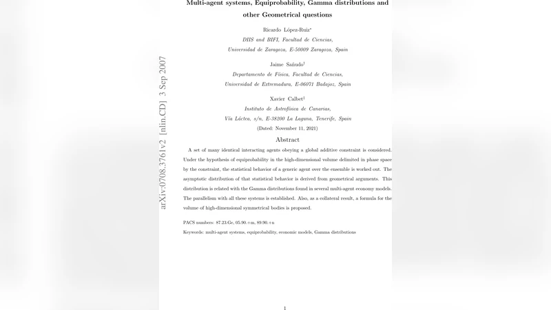 Multi-agent systems, Equiprobability, Gamma distributions and other   Geometrical questions