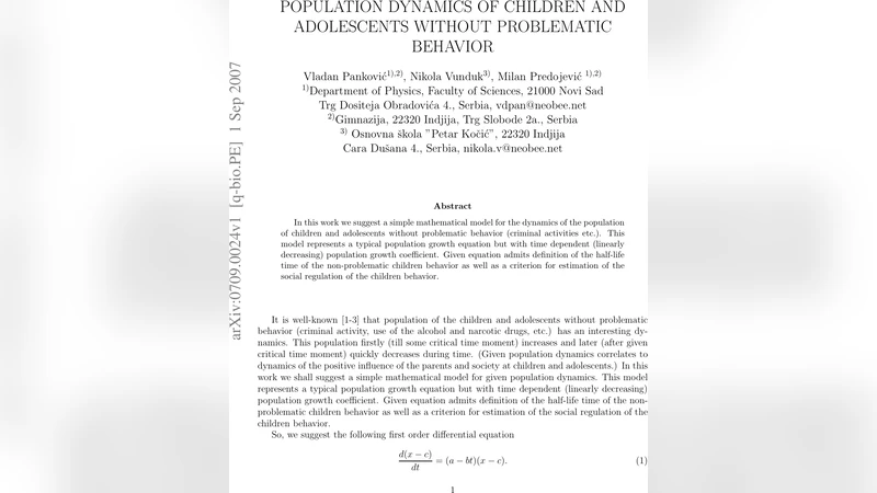 Population Dynamics of Children and Adolescents without Problematic   Behavior