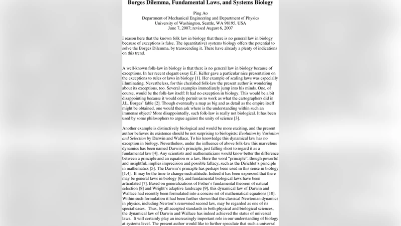 Borges Dilemma, Fundamental Laws, and Systems Biology