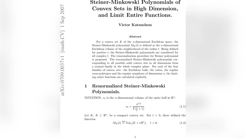 Steiner-Minkowski Polynomials of Convex Sets in High Dimension, and   Limit Entire Functions