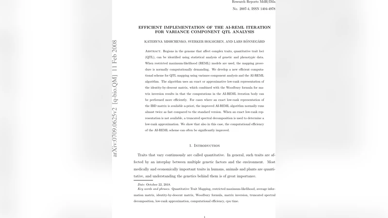 Efficient Implementation of the AI-REML Iteration for Variance Component   QTL Analysis