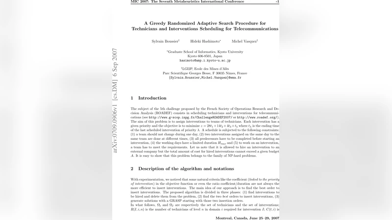 A Greedy Randomized Adaptive Search Procedure for Technicians and   Interventions Scheduling for Telecommunications