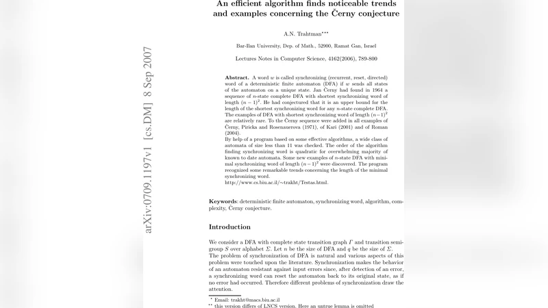 An efficient algorithm finds noticeable trends and examples concerning   the v{C}erny conjecture