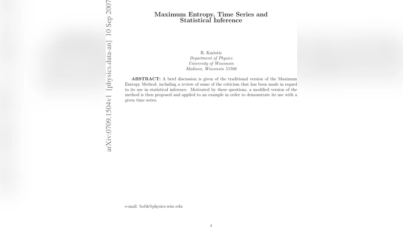 Maximum Entropy, Time Series and Statistical Inference