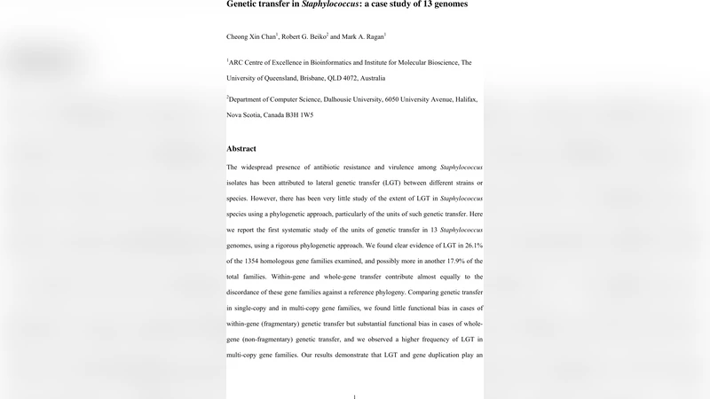 Genetic transfer in Staphylococcus: a case study of 13 genomes