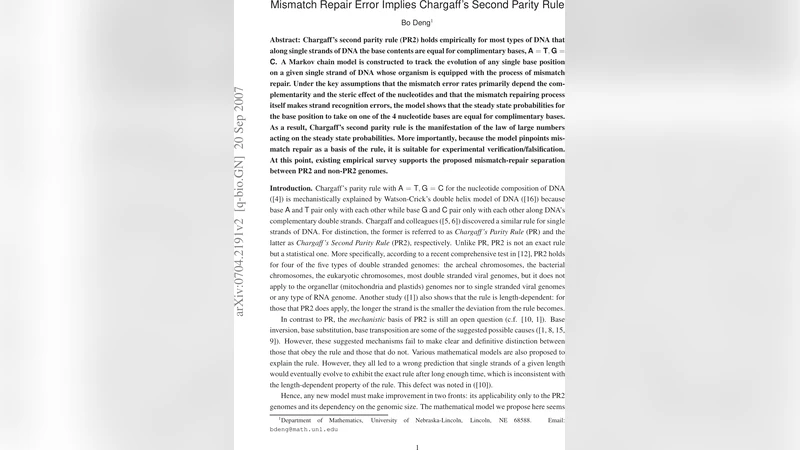 Mismatch Repair Error Implies Chargaffs Second Parity Rule