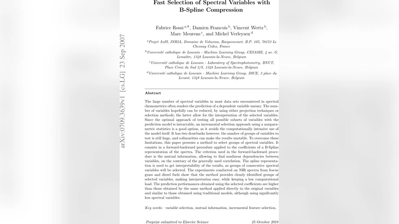 Fast Selection of Spectral Variables with B-Spline Compression