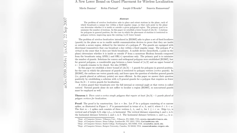 A New Lower Bound on Guard Placement for Wireless Localization