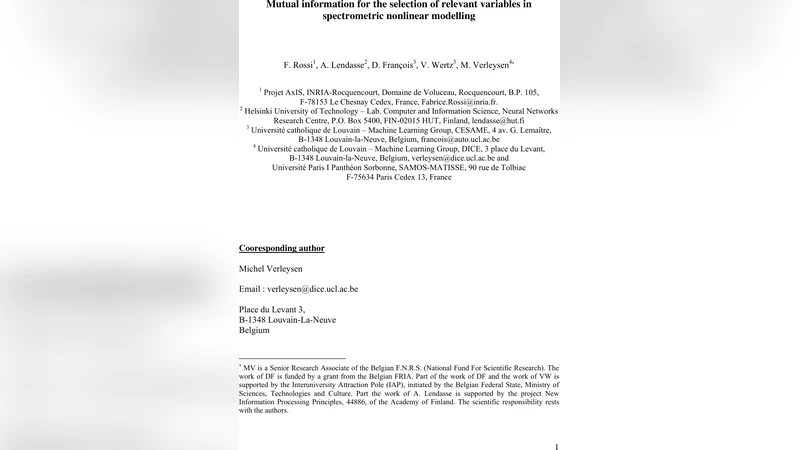 Mutual information for the selection of relevant variables in   spectrometric nonlinear modelling