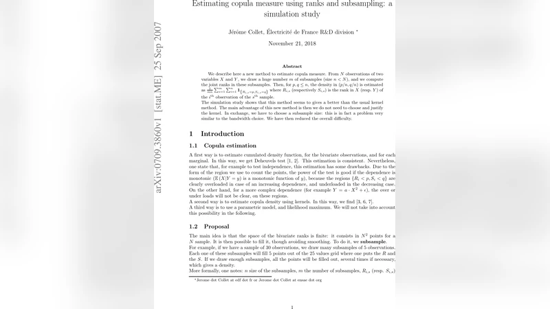 Estimating copula measure using ranks and subsampling: a simulation   study