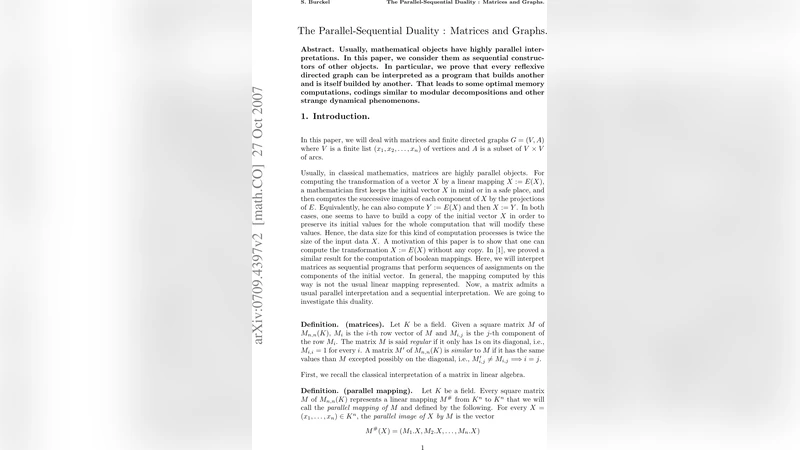 The Parallel-Sequential Duality : Matrices and Graphs