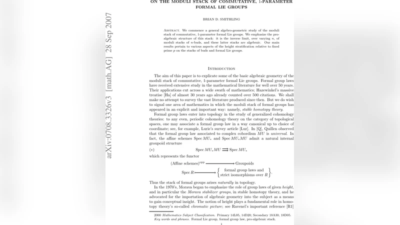 On the moduli stack of commutative, 1-parameter formal Lie groups