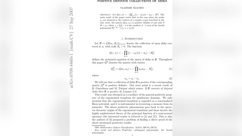Positive definite collections of disks