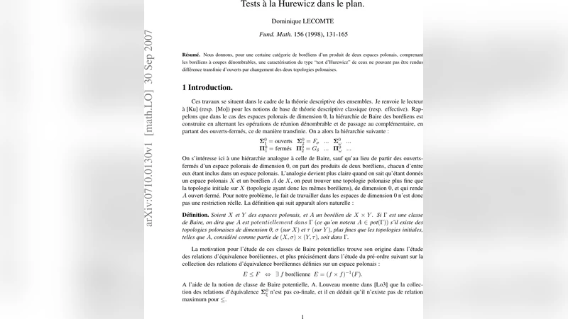 Tests `a la Hurewicz dans le plan