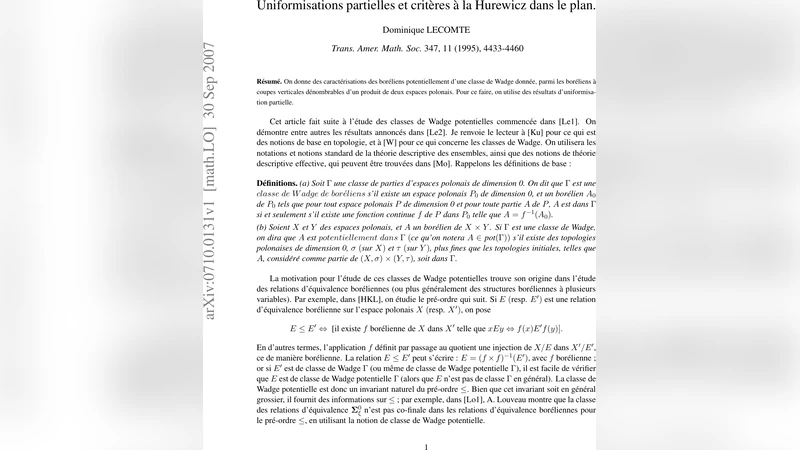 Uniformisations partielles et crit`eres `a la Hurewicz dans le plan