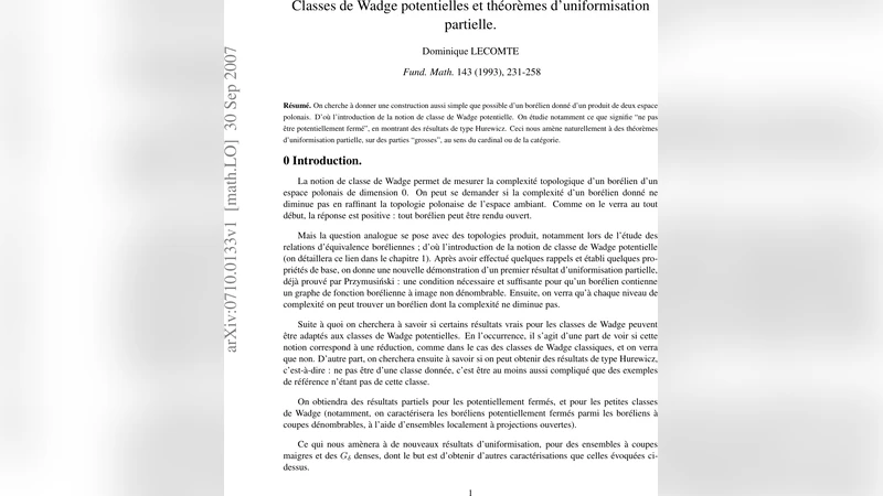 Classes de Wadge potentielles et theor`emes duniformisation   partielle